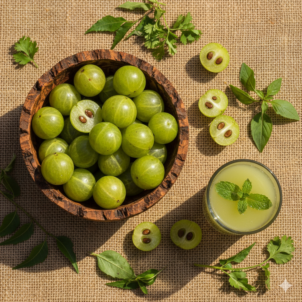 Fresh green grapes and juice